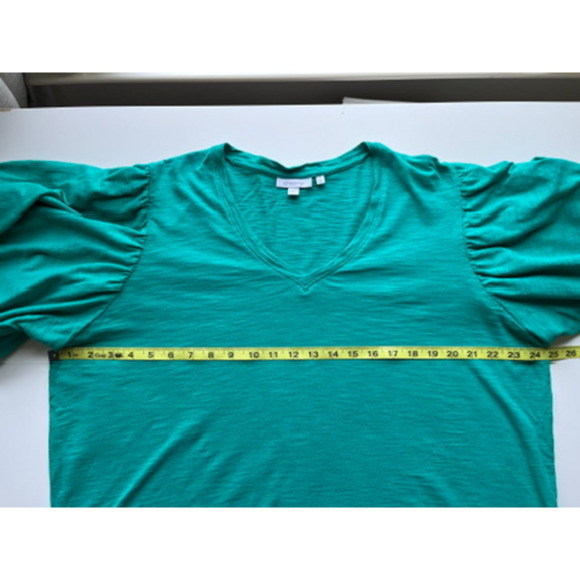 Chicos Puff Sleeve V Neck Slub Tee Teal Green Womens Plus XXL Cotton Modal - Picture 2 of 12